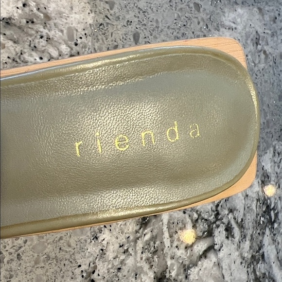 NWOB Rienda Sage Green Woven and Wood Heeled Sandals - Picture 2 of 9